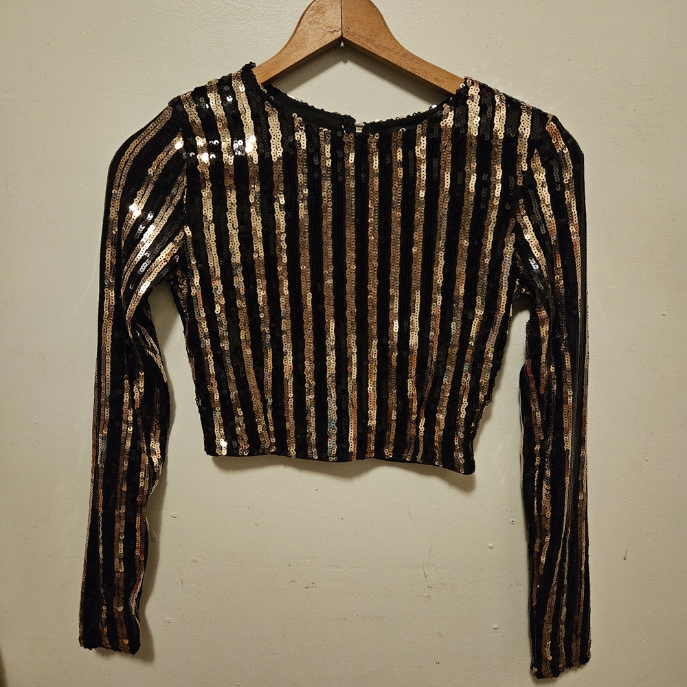 Revamped Black and Gold Sequin Crop Top